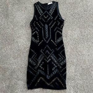 Parker Sleeveless Dress with Leather and Brad Appliqué